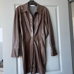 Zara Brown Leather Dress Jacket Blazer Coat XS/S